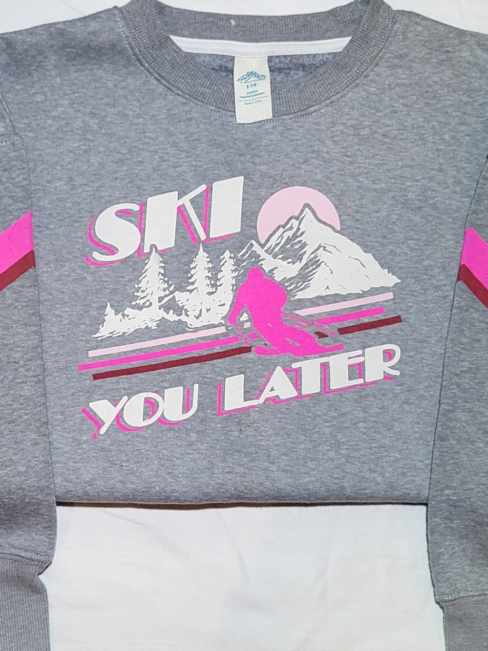 Kids Thereabouts Grey 'Ski You Later' Graphic Sweatshirt with Pink Accents